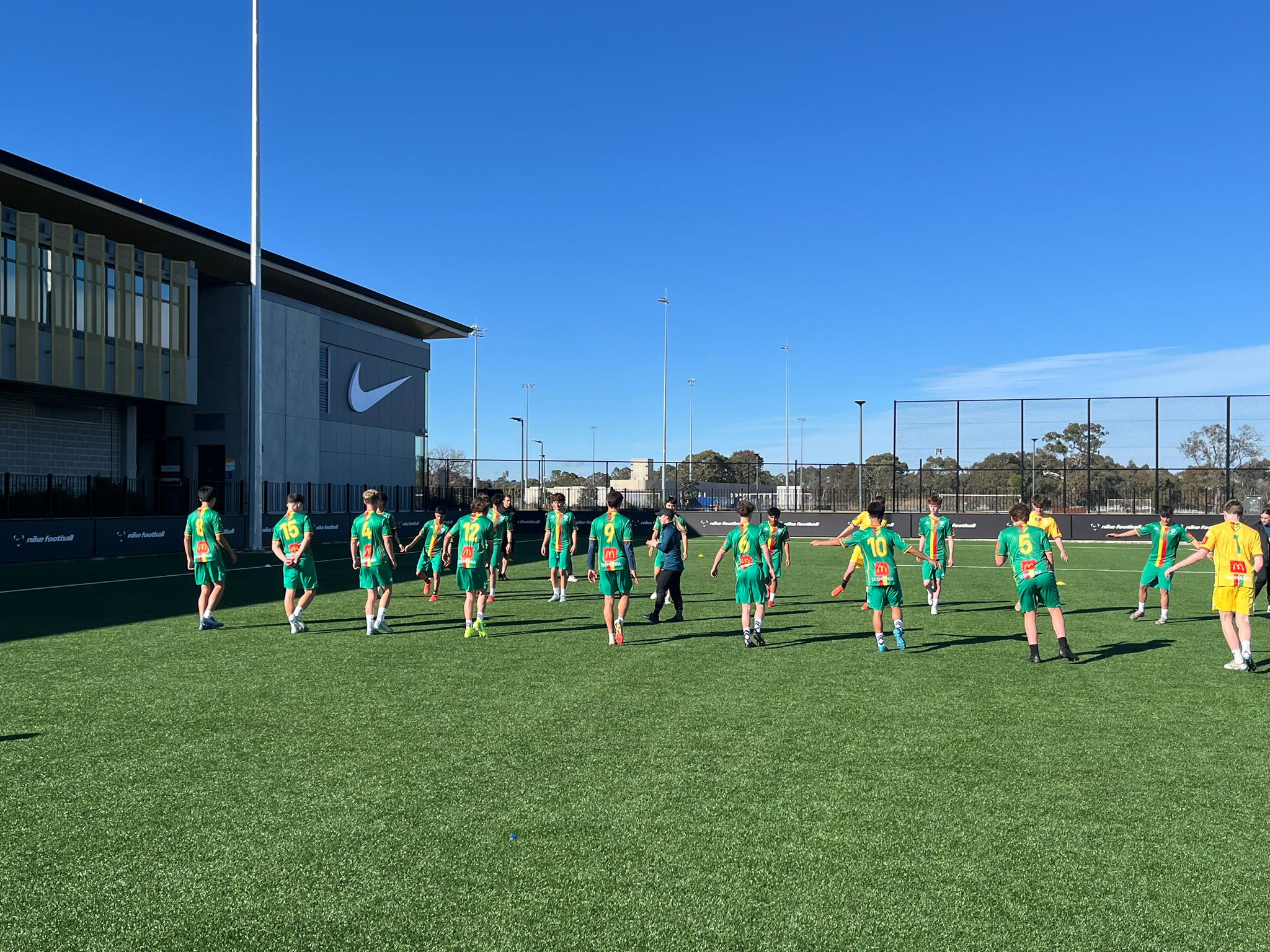 Players go through Football Australia's Perform Plus warm-up to boost performance and reduce injury risk before testing
